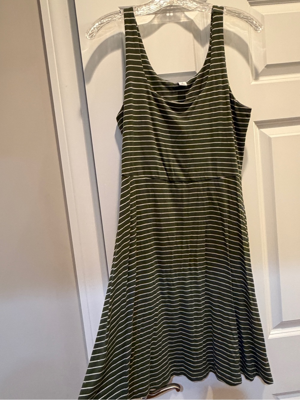 Old Navy Olive Green and White Striped Sleeveless A-Line Dress